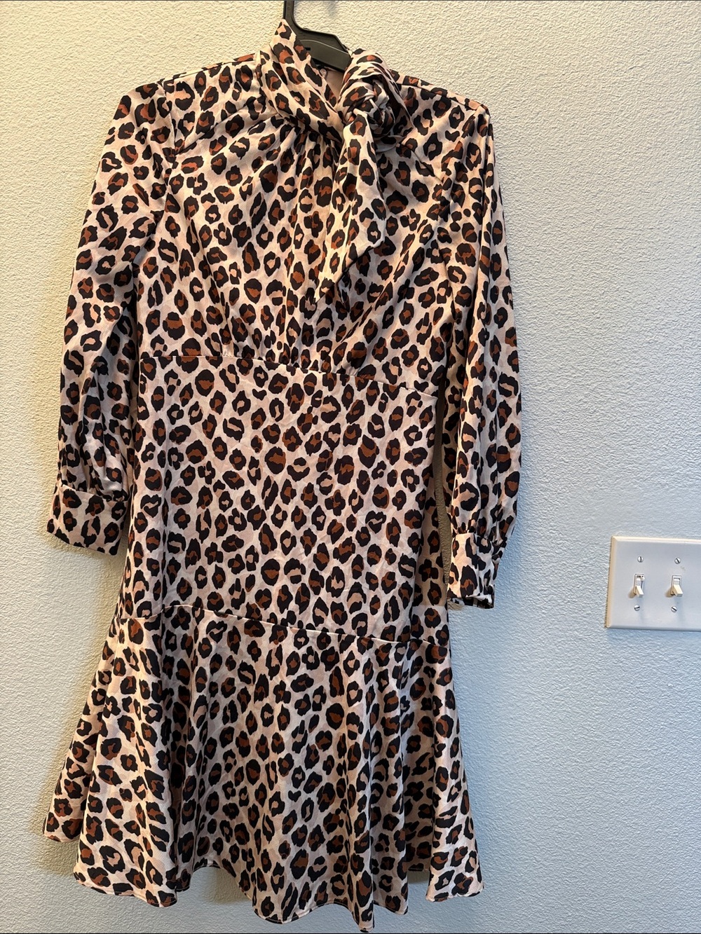 Eliza J Leopard-Print Tie-Neck Dress in Brown and Black
